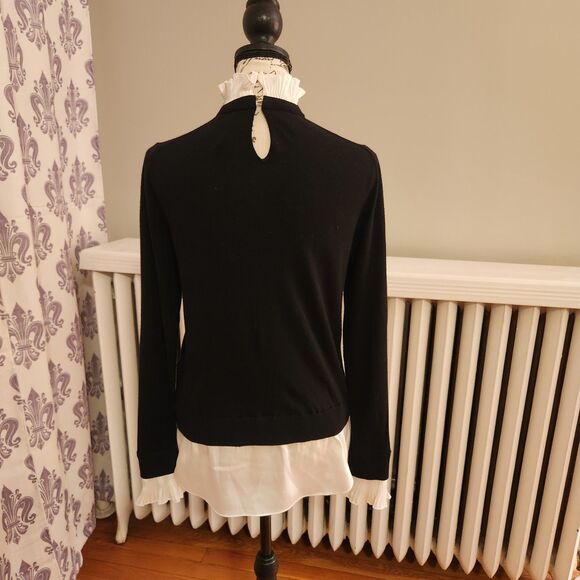 Ted Baker Kaarina Layered Look Black & White Ruffled Neck Sweater Sz 1UK/4 (S) - Picture 4 of 12